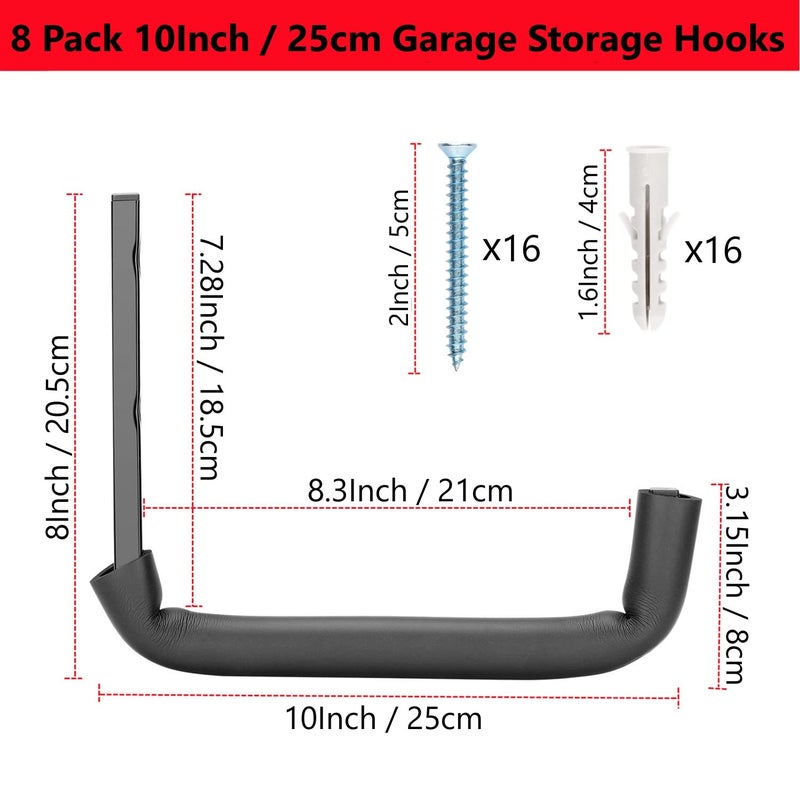 Heavdace 8 Pack Garage Storage Hooks 10 Inch Heavy Duty Ladder Storage Hanger  Wall Mounted Utility Rack - Image 2